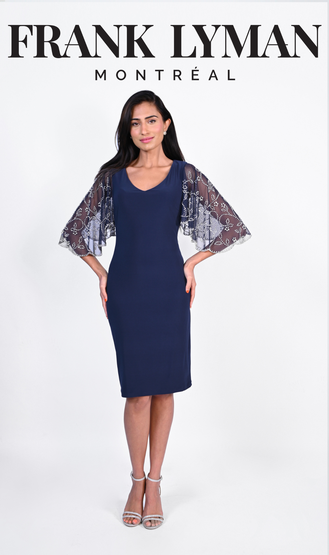 Frank Lyman 229076 - Intricate Detail Sleeved Dress - Midnight ...